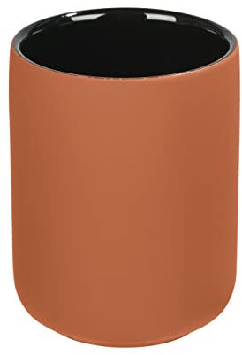 WENKO Porte Brosse à Dents Avellino, gobelet Salle de Bain, gobelet pour la Brosse à Dents et Le Dentifrice, Surface agrippante Soft-Touch, céramique dépolie, Ø 8,5x11 cm, Terracotta