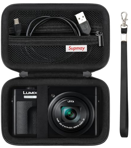 Supmay Cámara Funda para Panasonic LUMIX DC-TZ99E-K Cámara Compacta con Zoom para Viajes/DC-TZ300E LX10 ZS200D ZS200 ZS80D ZS80 ZS100 ZS70 ZS60 Cámara, con Bolsillo de Malla para batería, Negro