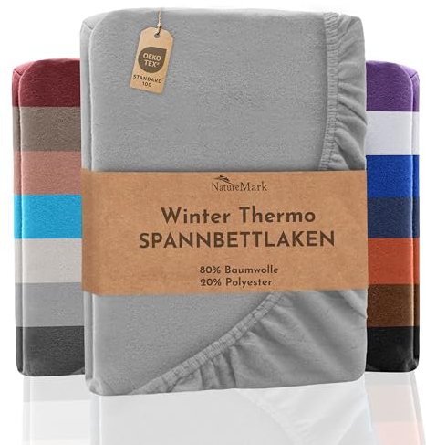 NatureMark Winter Thermo Fleece Spannbettlaken, Spannbetttuch in vielen Farben und Größen Winter Bettlaken, Spannbettlaken 120 x 200 cm - Silber grau