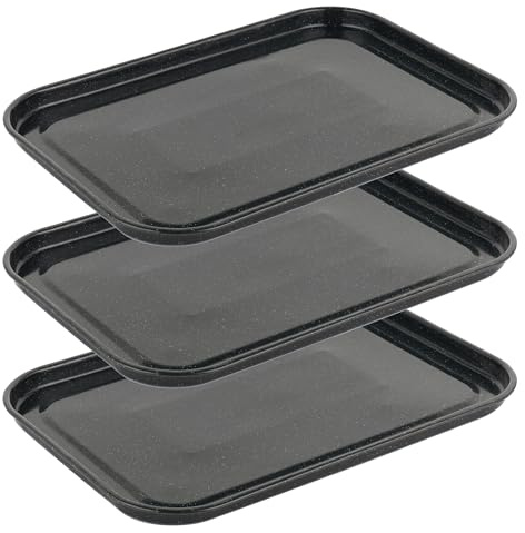 Salter COMBO-9147 Baking Tray Set – 3 Pack, 36 cm Vitreous Enamel Coated Steel Flat Oven Pan, Large Cookie Sheet, Bakeware for Baking/Roasting, PFAS-Free, Dishwasher Safe, Oven Safe to 230°C, Black