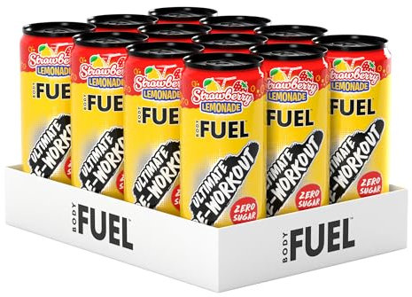 Applied Nutrition BodyFuel Pre Workout Energy Drink | Sugar Free, 200mg Caffeine, 1000mg Beta Alanine, 2000mg Citrulline, Vitamin B12 & B3 | (Pack of 12 Cans x 330ml) (Strawberry Lemonade)