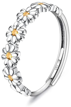 Milacolato Argent 925 Femme Marguerite Jaune Zircon Cubique Anneau Ouvert Ajustable Fine Statement de Doigt en Argent Bague de Pouce pour Femme Fille