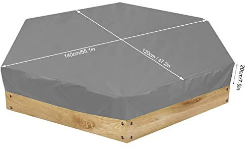Vomeko Couverture de bac à Sable, Couverture de bac à Sable hexagonale avec Cordon de Serrage, Couverture de Piscine de bac à Sable étanche, pour auvent de bac à Sable, Couverture (Grey)