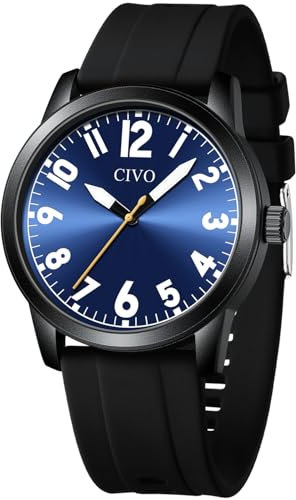 CIVO Herren Uhren Schwarz Gummiband: Leicht Lesbare Armbanduhr mit Groß - Analog Quarz Herrenuhren