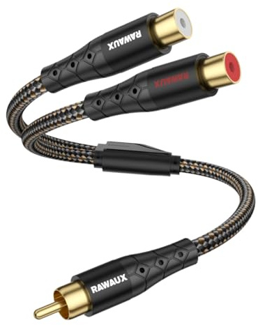 RAWAUX RCA Y-splitter RCA-kontakt till 2 uttag ljudkabel adapter RCA till Phono Y splitter för TV, subwoofer, högtalare och hemmabio (0,3 m)