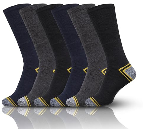 GA COMMUNICATIONS 3 Pair Men's Heavy Duty Work Socks, Mens Workwear Ultra Soft Comfortable Reinforced Heels & Toes Breathable Elasticated cuffs Working Sports Hiking Cotton Rich Socks BGY Pack 3