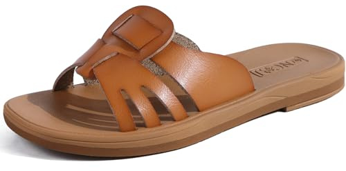 ONCAI Sandalias de para Mujer Planas Sandalias de moda Verano 2025 elegantes cómodas Beach sandalias Antideslizantes de goma Khaki Tamaño 42