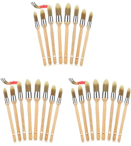 NJTHNTJR 24 pinceles de pintura con mango de madera, herramienta de pintura de borde redondo, pinceles de pintura para esquinas de casa, bordes de pared, arte