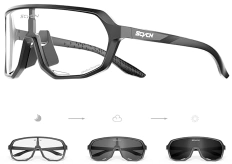 SCVCN Photochromatische Selbsttönend Fahrradbrille Herren Damen Sportsonnenbrille Klar Radsport Radfahren MTB Laufen Radbrille Volleyball Autofahren Angeln Softball Bergsteigen Golf Wandern 501