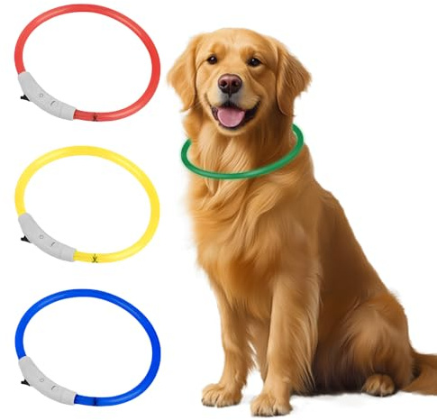4 stycken LED-ljushalsband hund uppladdningsbara, hundhalsband lysande vattentät, lysande halsband för hundar, 3 belysningslägen, LED-halsband hund justerbar längd 70 cm (röd, gul, grön, blå)