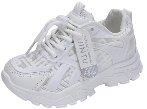 Girls Trainers Kids Sports Running Shoes Toddler Sneakers Breathable Soft Walking Tennis Easy Fasten Mesh Upper Non-Slip Thick Chunky Sole