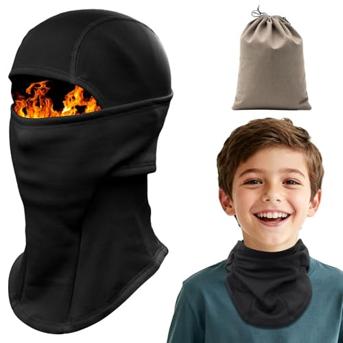 ZOCONE Pasamontañas Niños Forro Polar Pasamontañas Térmico de Invierno Niñas Balaclava Invierno Moto Niños Máscara de Esquí Ciclismo Prueba de Viento Gorro Termico Multifunción (Negro)