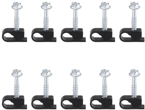 QUARKZMAN 50 Piezas De Grapas Coaxiales Individuales De 1/4 (6mm) Grapa Atornillable Soporte Para Cables Eléctricos Abrazaderas De Plástico Para Organización De Cables Negro