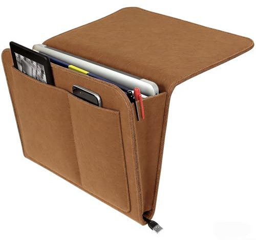 Bolsillo Cama, Bolsillo Organizador para Colgar en la Cama, Sofá Fieltro Bolsa de Almacenamiento, Organizador De Sofa, Tiene 5 Bolsillos para Mando a Distancia, Teléfono, Gafas (Marrón)