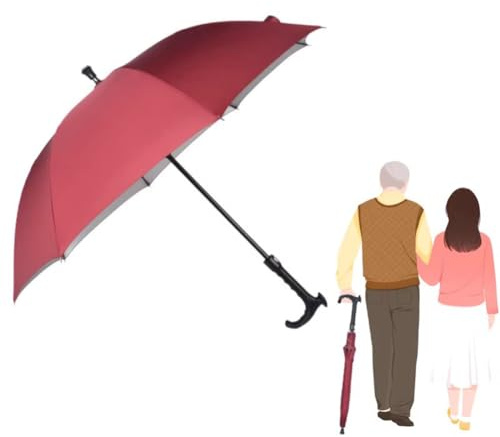HEFJIAYCIQ Ombrello Bastone Da Passeggio, Bastoni Da Passeggio Portatili Antiscivolo Ombrello, Antivento Frangivento Multifunzione Escursioni Notturne Sotto La Pioggia,Rosso,85cm/33inch