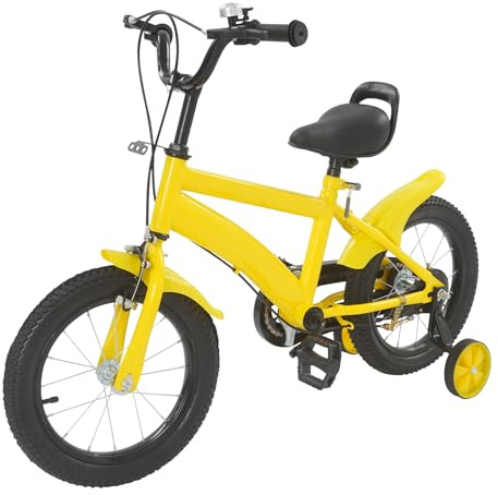 AOAPUMM 14 tum barncykel småbarnscykel med 2 extra hjul, inlärningscykel flickcykel pojkcykel, för pojkar och flickor ungdom (gul)