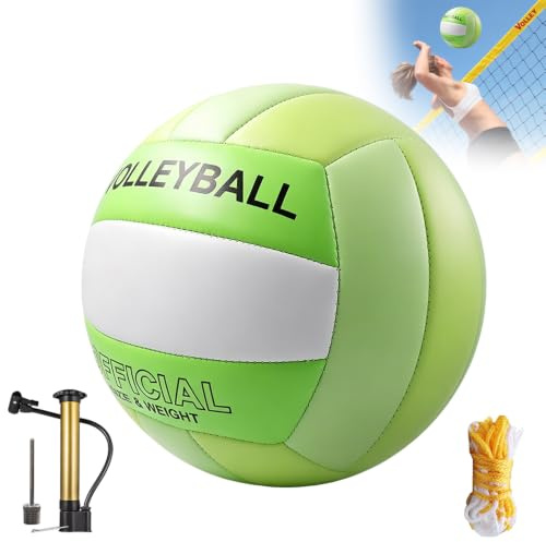 PLLYPE Ballon de volleyball officiel, taille 5, volleyball de beach-volley, étanche, avec pompe, sac en filet, extérieur et intérieur, pour piscine, plage, salle de sport, salle de sport