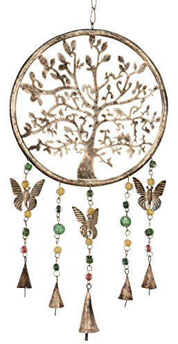 Purity Style Carillon à suspendre Arbre de vie avec clochettes, perles et papillons