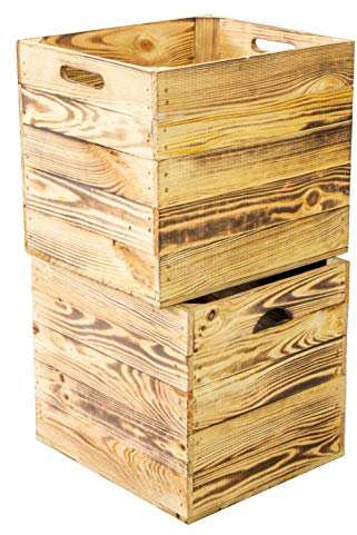 Kistenkolli Altes Land 2er Set Holzkiste passend für Kallax Regal und Expidit Regale Maße 33x37,5x32,5cm (Geflammt)