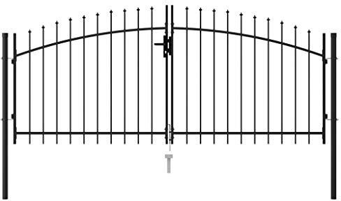 Festnight Cancela de Valla Doble Puerta con Puntas Acero Puerta Jardin Metalica Vallas para Jardin Negro 3x1,25 m