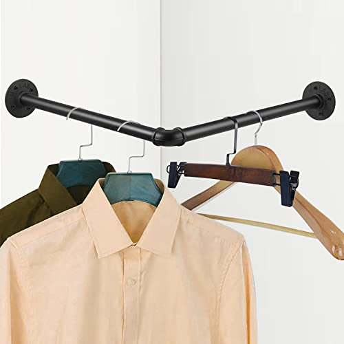 Tanice Perchero de Pared para Ropa 46cm Riel de Ropa de Tubo Industrial con 2 Bases Riel Colgante de Hierro Desmontable con 8 Anclas de Plástico y Tornillos para Cuarto de Lavado Armario Dormitorio