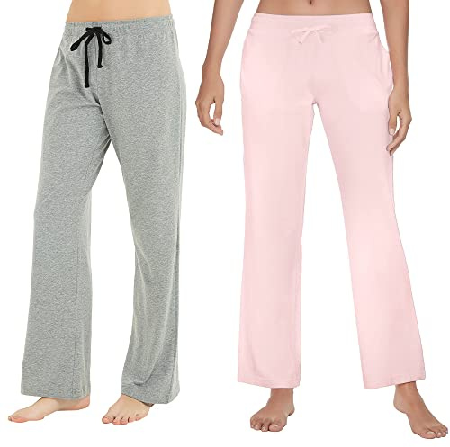 U2SKIIN 2 Pack Pajama Pants for Women Soft, 100% Cotton Comfortable Womens Lounge Lightweight Sleep Pj Bottoms (Pink+Light Grey Mel., M)