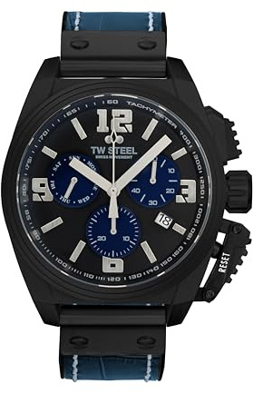 TW Steel Swiss Canteen herrkronograf, 46 mm, med läderarmband, BLÅ, Rem