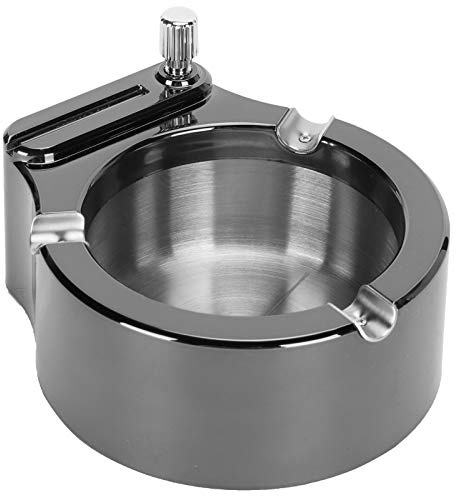 Sorandy Modern Black Stainless Steel Tabletop Ashtray with Built-in Match Lighter