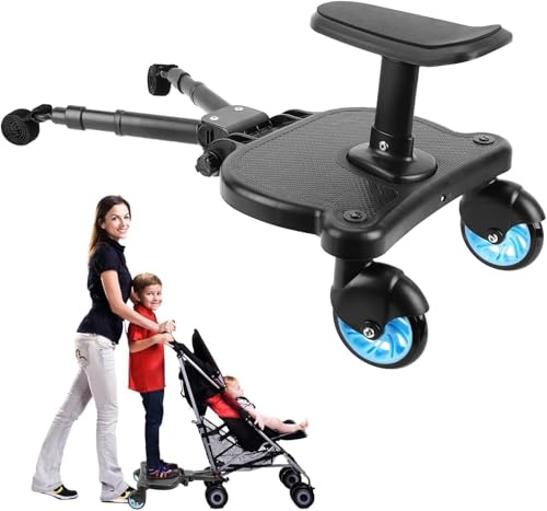 Tabla de cochecito con asiento, tabla de pie, tabla de cochecito para niños pequeños, diseño estable de dos ruedas con asiento, tabla de pie para cualquier cochecito (azul)