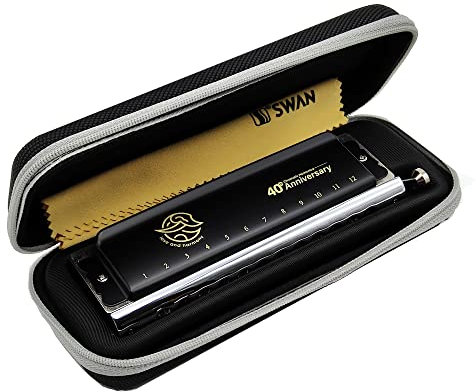 SWAN 40 Anniversary Chromatische Mundharmonika 12 Loch 48 Tone Dreamer Mundorgel Mundharmonika C für Profis, Anfänger, Üben von Musikinstrumenten