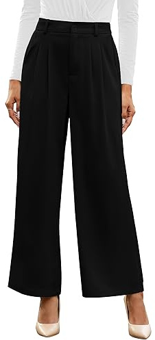 GRAPENT Wide Leg Pants for Women High Waisted Office Workwear Womens Wide Leg Dress Pants High Waisted Trousers Grey Flowy Palazzo Color Petite Black Size Small Size 4 6