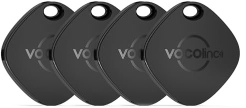 VOCOlinc Key Finder, 4 Pack Smart Air Tracker, Compatible with Apple Find My App (iOS Only, not Support Android), Battery Replaceable, Blueooth Item Locator for Keys, Luggage,Suitcase,Bag, Black