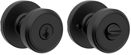 Kwikset Maven - Pomo de puerta de entrada con cerradura y llave, manija segura con llave exterior, entrada frontal y dormitorio, negro mate, resistente a las púas SmartKey Rekey Seguridad y Microban