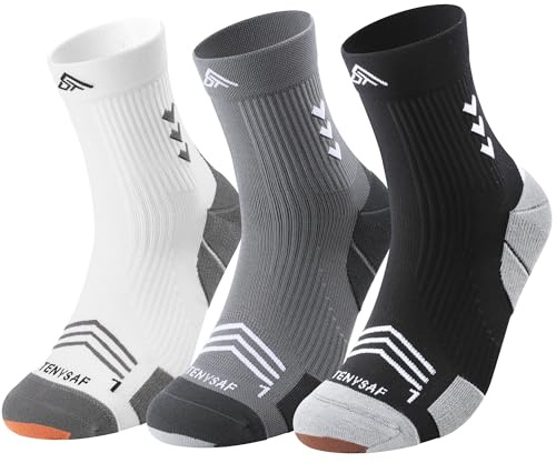 TENYSAF Compression Sport Running Socks: Athletic Socks for Men Women with Cushion,3 Pairs Work Hiking Basketball Ankle Socks