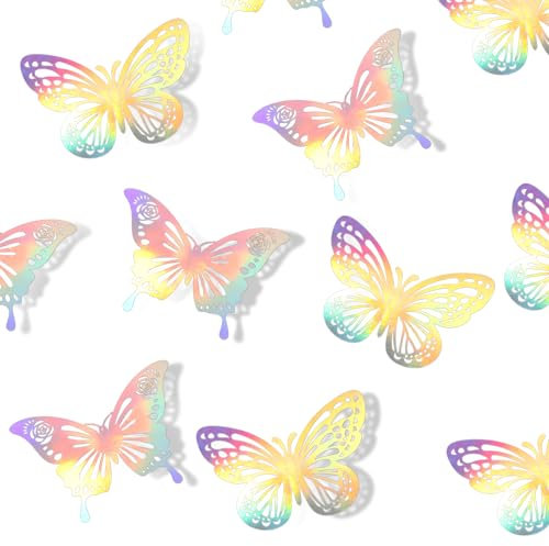 3D Schmetterlinge Wandaufkleber, 48 Stück 3D Schmetterlinge Deko 3 Größen Laser Schmetterlings Wandtattoos für DIY Wandkunst Handwerk Badezimmer Party