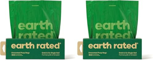 Earth Rated Bolsas para heces de perro, para mascotas a prueba de fugas y extragruesas, perfectas para jardines, Un gran rollo único Grab and Go, sin aroma, 300 unidades (Paquete de 2)