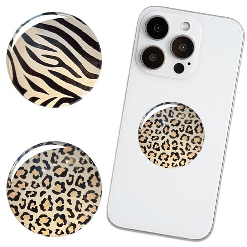 YSUY 2PCS Zebra & Leopard Print Phone Grip for Phones, Phone Ring Holder Grip with Finger Holder, Black & Purple Grips for Back of Phone, Case & Kindle, Ins Style