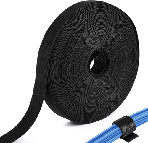 15 m kardborreband, buntband, svart, 20 mm brett kardborreband, återförslutningsbart, kardborreband, dubbelsidig kardborreband, rulle, fri klipplängd, kabel, kardborreband för kabelorganisering
