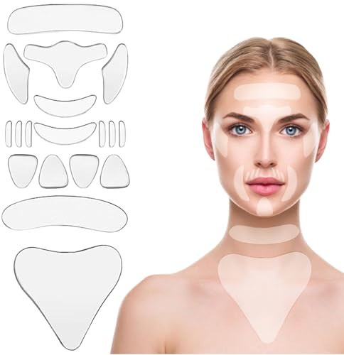 18 PCS Parches Faciales de Silicona, Facial Patches Parches de Antiarrugas Transparente, Parches Antiarrugas, Parches de Silicona Reutilizables Anti-Arrugas para Cara, Boca, Frente, Barbilla