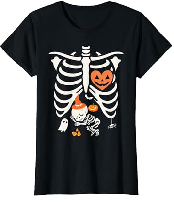 Costume d'halloween Amusant pour Femme Enceinte, Citrouille, Cage côtelée T-Shirt, Femme, Noir, L