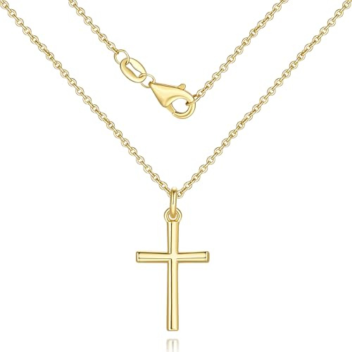 Fureylenx Gold Cross Necklaces for Women 14K Gold Cross Necklace for Women Crosses Pendant Necklace for Womens Smooth Lines and Timeless Charm Small Crosses Chain for Womens