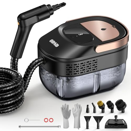 ODSD Dampfreiniger für Haushalt und Auto, 3-stufig einstellbarer Dampfreiniger, 15 Sekunden Aufheizzeit und 1,6 l großer Tank, Handdampfreiniger für Autos, Haushalt, Küche, Fenstern,Boden