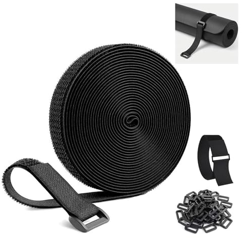 10m x 2cm Sujetacables Reutilizables con 50 Hebillas, Bridas Ajustables para Organización de Cables, Cinta para Corte libre, Abrazadera Cable,Tiras de, Negro (2cm*10m)