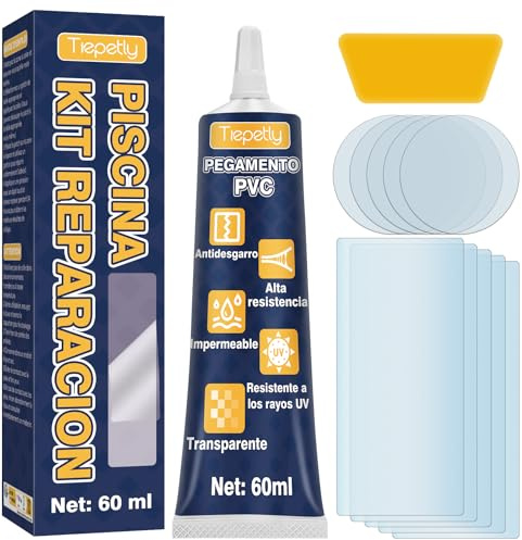 Tiepetly Kit di Cerotti per Piscina Sott'Acqua, Cerotti per Materassi Gonfiabili Impermeabili, Ideale per Spa, Jacuzzi, Materassi ad Aria e Gommoni in PVC, Trasparente e Resistente (60ML)