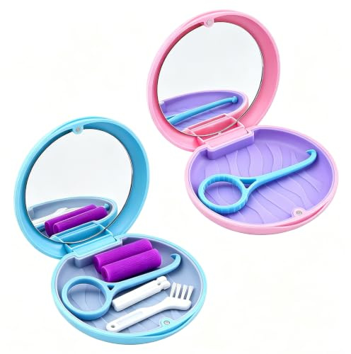 Caja de 2 piezas para dispositivos dentales con herramienta de eliminación de alineadores y masticador invisible, adecuada para alineadores invisibles y cubiertas dentales (rosa+azul)