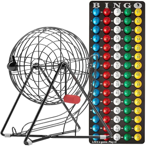 MR CHIPS 11 (Inch) Tall Professional Bingo Set with Steel Cage, Everlasting 7/8” Balls, Master Board for Balls - Mysterious Black Color