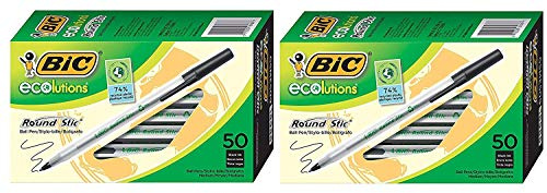 BIC Ecolutions Round Stic Ballpoint Pen, Medium Point (1.0mm), Black, 100-Count
