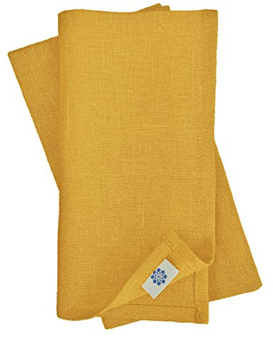 Linen & Cotton Set med 4 Olika Färger Linneservetter Servetter Textil Tyg Hygge - 100% Linne, Senapsgul/Gul (45 x 45 cm) Tygservetter Kvadrat Små för Hem Kök Matbord Sommar Fester Inomhus Utomhus