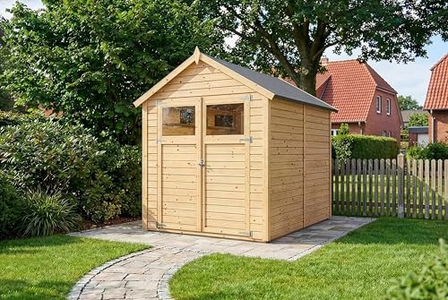 Alpholz Gerätehaus Alisha aus Fichten-Holz, Gartenhaus mit 14mm Wandstärke, Holzhaus inklusive Montagematerial, Geräteschuppen Größe: 202 x 252 cm, Satteldach