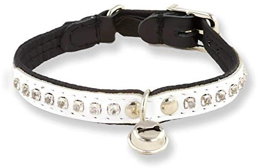 Monkimau Katzenhalsband aus Leder mit Glöckchen und Strass-Steinen